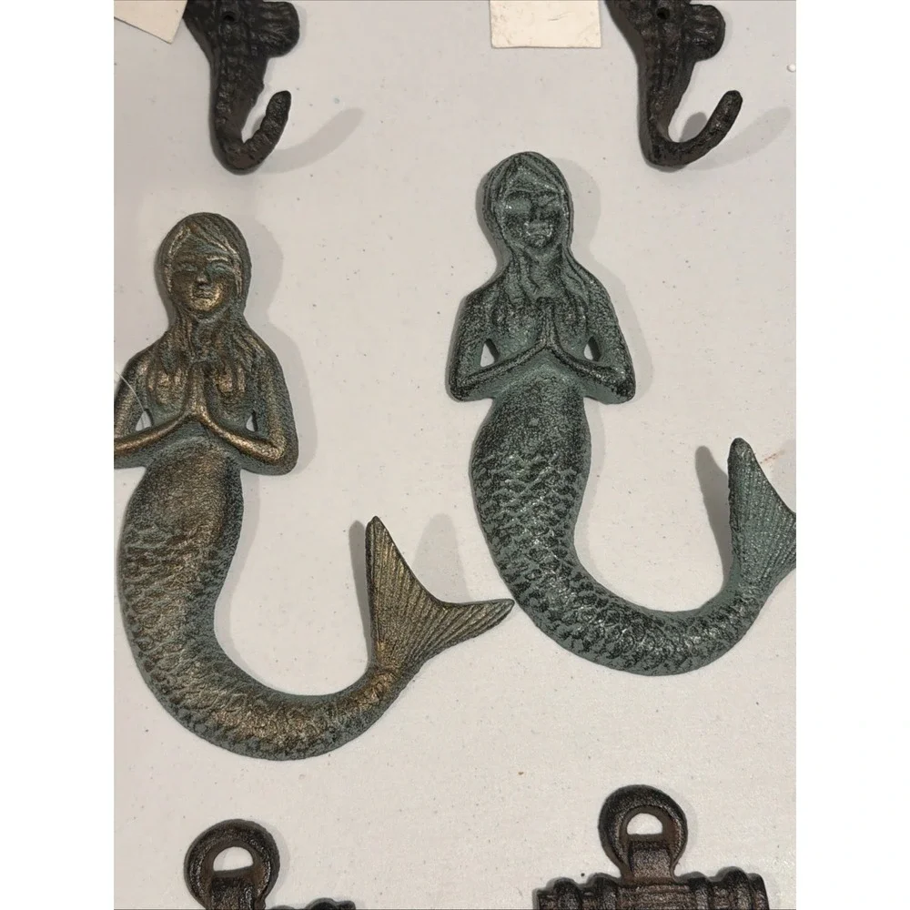 Set Of 6 Nautical Cast Iron Wall Hooks Mermaid Seahorse‎ Anchor New